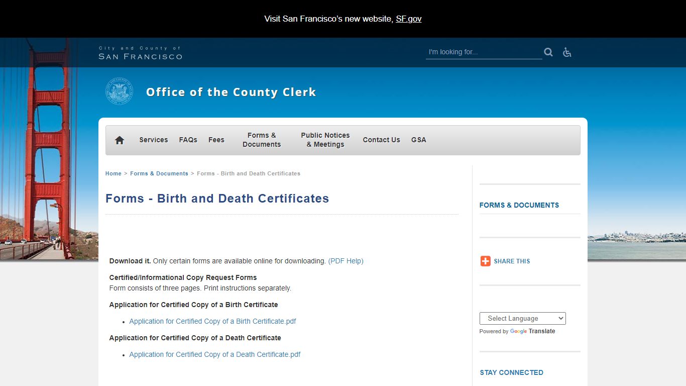 Birth and Death Certificates - San Francisco