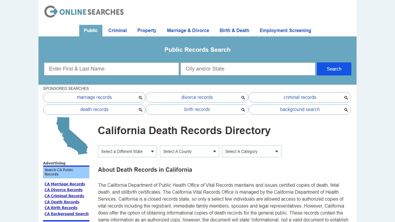 California Death Records Search Directory